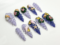 Mermaid Shell Spiral Press On Nails | Ocean-Inspired 3D Nail Art | Seashell Starfish Lilac Nails | Fairycore Beach Nail Set | JB861H