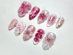 Romantic Blush Pink Press-On Nails | Handmade Floral Nail Art | Glossy Floral Nail Design| Blush Pink & Gold Nails | Luxury Nail Art|JC696HC