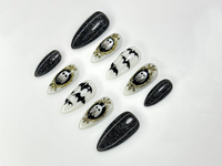 Haunted Mirror Ghost Nails | Gothic Halloween Press Ons | Black Glitter & Bat Nail Art | Handmade Spooky Black Set | JC1143BK