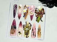 Nature Inspired Press On Nails | 3D Butterfly & Pearl Details Fake Nails | Fantasy Forest Nail Art | 3D Mushroom, Orchid Press Ons | HB933YC