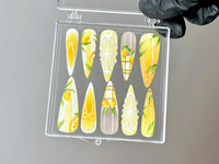 Summer Lemon Press On Nails | Hand Painted Citrus Nail Art | Fruit Design Press Ons | Glossy Fresh Fake nails | Aesthetic Nails | HB956YC