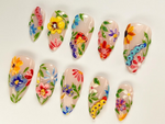 Colorful Flower Press-On Nails | Spring Flower Press Ons | 3D Flowers Fake Nails| Perfect for Special Occasions | Summer Collection |JB759YC