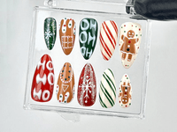 Christmas Party Press On Nails | Gingerbread Man & Holiday Stripes Nail Art | Handmade press on nail | Festive Nails | HB635YK