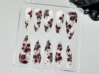 Black Red Flower Press On Nails |Gothic Floral Fantasy Nail Art |Handmade Dark Nails |HB888YC