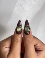 Autumn Gemstone Bloom Press On Nails | Fall Burgundy and Green Nail Art | 3D Flower & Crystal Accents | Baroque Autumn Design | HC1094EC