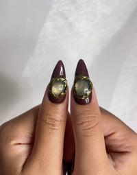 Autumn Gemstone Bloom Press On Nails | Fall Burgundy and Green Nail Art | 3D Flower & Crystal Accents | Baroque Autumn Design | HC1094EC