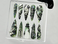Emerald Witch 3D Press On Nails | Spooky Witch Nail Art | Creepy Cute Press Ons | Black Green Horror Fake nails | 3D Creepy Nails | HB945YC