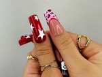 Retro Cherry Leopard Press On Nails | 8 Ball & Red Star Nail Art | Pink Leopard Print Nails | Handmade Pop Art Nail Set | JB115EC