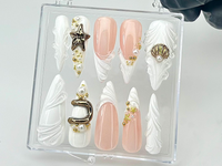 Pearl Starfish Shell Press On Nails by dorynail | Ocean Theme 3D Press Ons | Mermaid Bride Fake Nails | Pearl Bridal Nail Art | HC849YC