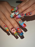 Midnight Sun Press On Nails for Festival | Colorful 3D Flower Nails | Festival Nail | Tropical Summer Luxury Nails | Artistic Nails| JA300HC