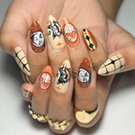 Halloween Press On Nails | Hand Painted Vintage Clown & Cat Nail Set | Retro Mushroom Fake Nails