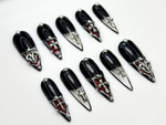 Gothic Cross Tip Press On Nails | Vampire Red & Black Nails | Gothic Triangle Accent Nails | Religious Symbol Nails | Dark Glam Nail| JC865H