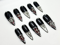 Gothic Cross Tip Press On Nails | Vampire Red & Black Nails | Gothic Triangle Accent Nails | Religious Symbol Nails | Dark Glam Nail| JC865H