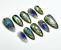 Midnight Armor Press On Nails | Metallic Dragon Scale Nail Art | 3D Fantasy Sculpture Nails | Gothic Iridescent Tips | JC939EK