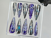 Gothic Chrome Press On Nails | Holographic Gothic Fake Nails | Metallic Stiletto Nail Art | Alternative Cyberpunk Nails | Y2k Nails |HC771YC