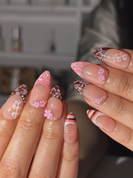 Pink Brown Floral Press On Nails | Cute Pink Nail Art | Sweet Dessert Inspired Nails | 3D Flower Nail Set | Handmade Press Ons | HC1298HK