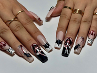 Gothic Spider Web Press On Nails | 3D Black Widow and Blood Drip Art | Scream Ghost & Webbed Bat Design | Halloween Horror Nail | JB980EC