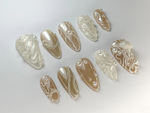 3D Pearl Jellyfish Press-On Nails | Ocean-Inspired Pearl Nail Set | Elegant Nude & Pearl Nail Art | Classy Ocean Nail | Ocean Theme| JB721HC