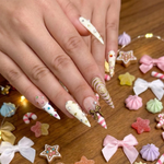 Gold Swirl Cute Press On Nail | Playful Luxury Nail Art | Creative Candy Swirl Nails | Handmade Artistic Candy Nails Set| JB268EC