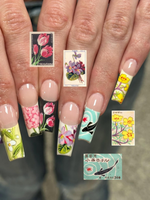Handmade Vintage Botanical Press On Nails, Japanese Floral Garden Fake Nails, Unique Retro Flower Pattern Nails for Special Events | JB305HK