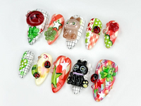 Kawaii Cat & Ladybug Press-On Nails | 3D Cute Nail Art | Funky Kawaii Fake Nails|Cat Leaf Ladybug Kawaii Nails |Kawaii Fun Nail Set |JB784YC
