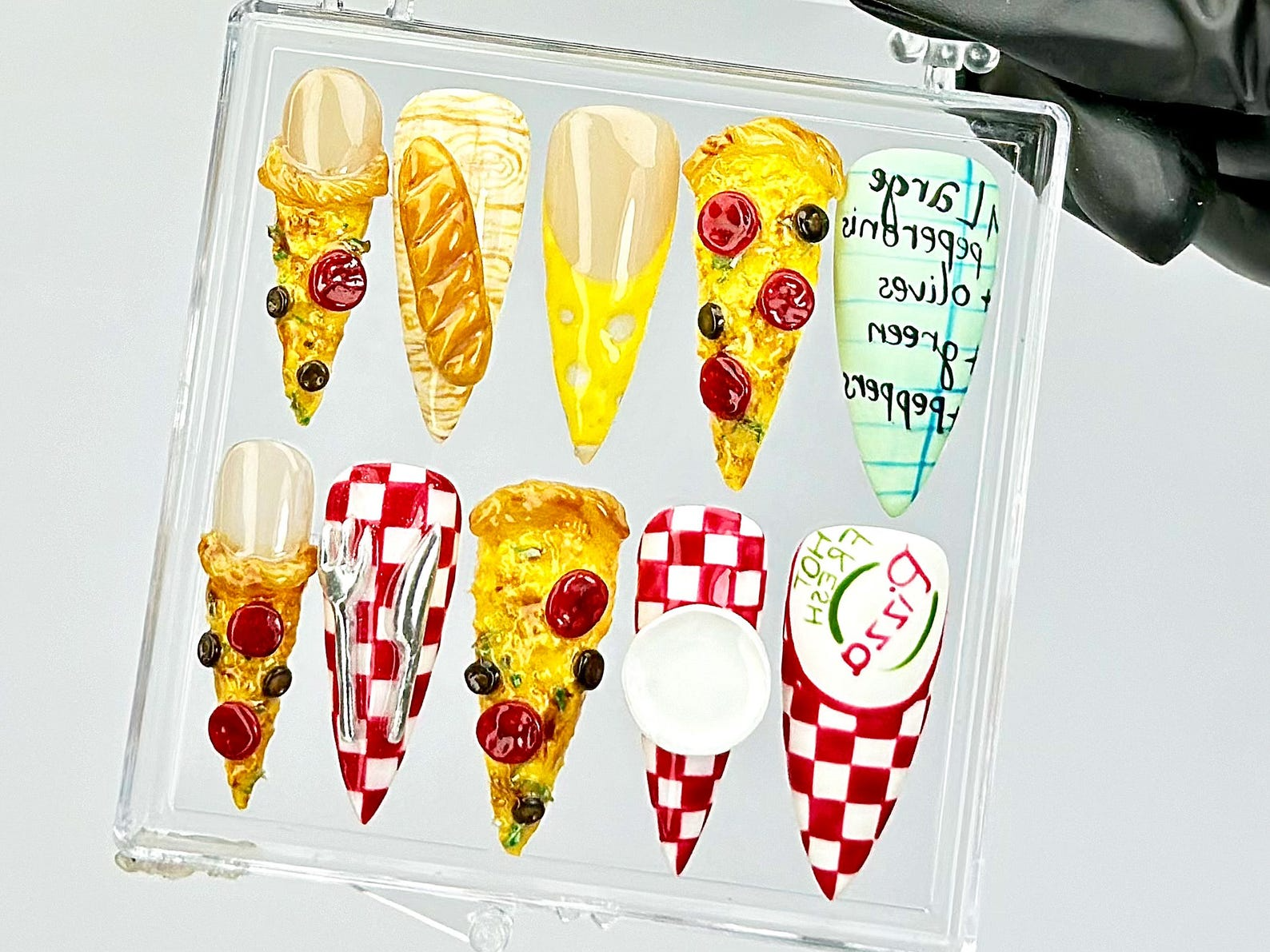 Pepperoni Pizza Nails By Dorynail | 3D Food Fake Nails | 3D Novelty Nail Art | Gift for Pizza Lovers Acrylic Nails | 3D Pizza Nails |HB818Y