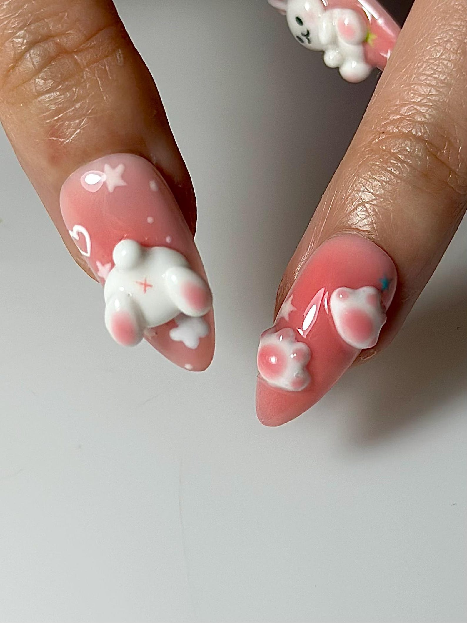 Kawaii Bunny Heart Press On Nails | Cute Pink Rabbit Nail Art | 3D Bunny Nails | Pastel Easter Nails | Handmade Cute Press Ons | HC1301HC