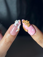Cute Cat Pink Press On Nails | 3D Kitty Nail Art | Kawaii Pastel Plaid Nails | Handmade Character Nails | Soft Girl Cat Press Ons | JB323HC