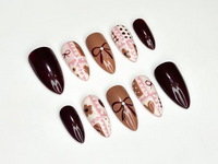 Chocolate Autumn Press On Nails | Sweet Treats-Inspired Nail Art | Soft Pink & Brown Handcrafted Design | Handmade Unique Nail Set | JB182HC