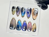 Galaxy Star Press On Nails | Cosmic Nail Set with Gold Stars Fake Nails | Starry Night Nail Art | Galaxy Blue Nails | Luxury Nails | HB916YC