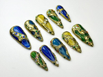 Luxury Gemstone Press On Nails | Blue, Green & Amber Enamel Stones Detail | Jewel-Encrusted Nail Set | Gold Jewel Nail Art | JB790HC