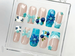 3D Blue Flower Press on Nails | Elegant Blue Floral Nail Art | Handmade Summer Nails | Gift for her | Summer Vibes | Beach nails | HB967DK