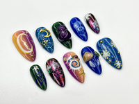 Galaxy Swirl Press On Nails | Cosmic Star Moon Nail Art | Mystical Space Inspired Nails | Purple Blue Galaxy Tips | Celestial Nail | JB936HC