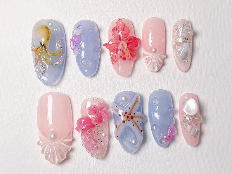 Combo Nature Pastel Press On Nails | Handmade Soft Nail Art | Elegant Spring Designs | Bestseller Nails | Girly Pastel Collection | JB999H