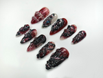Gothic Blood Veil Press On Nails | 3D Dark Red & Black Texture Nail Art |Horror-Inspired Abstract Nails | Handmade Grunge Press Ons |JB988EC