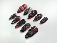 Gothic Blood Veil Press On Nails | 3D Dark Red & Black Texture Nail Art |Horror-Inspired Abstract Nails | Handmade Grunge Press Ons |JB988EC