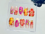 Tropical Hibiscus Press On Nails | 3D Floral Summer Fake Nails | Summer Bloom Nail Art | Sunset Color Bloom Kawaii Nails | 3D Nails |HB932YC