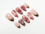 Cherry Blush Bloom Press On Nails | 3D Red Floral & Bow Nail Art | Sweet Cherry Nails | 3D Red Flower Nails | Romantic Nail Set | JC770HC