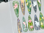 Koi Fish Nail Art by DoryNails | Japanese Pond Acrylic Nails | Water Garden Nail Art | Zen Inspired Fake Nails | Nature Aesthetic | HB808YK