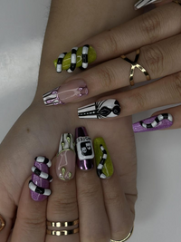 Spooky Stripes Press On Nails | Beetle-Inspired Gothic Nail Art | Handmade Creepy Cute Nails | Halloween Party Nail Art