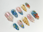 Summer Beach Vibe Press On Nails | Handmade Shell and Starfish Nails | Elegant Sea-Inspired Nail Set | Beach Summer Vibes | JC757H