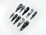 Gothic Cross Elegance Press On Nails | Black & Silver 3D Nail Art | Intricate Crosses And Pearls | Dark Gothic Fantasy Nails |HB1045EP
