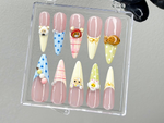 Cute 3D Cartoon Press On Nails | Pastel Kawaii Nail Art | 3D Bear Picnic Press Ons | Gingham Pastel Fake nails |Animal Kawaii Nails |HB990YK