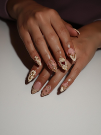 Nail Tabs for Press On Nails ?M?Golden Heart Baroque Press On Nails | Valentine Nails | Ivory Blush French Tips |DB09H