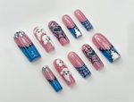 Gothic Ghost Web Press On Nails | Spooky Sparkle Pink Nails | 3D Ghosts & Rhinestone Accents | Halloween Web Nail Art | HB1065EK