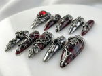 Gothic Blood Cross Press On Nails | Dark Red Medieval Nails | Silver Armor Nail Art | Gothic Cross Statement Nails | JB265EK