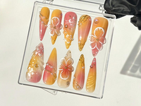 Luxury Floral Hand-Painted Press On Nails | Tropical Flower Fake nails| Floral Fantasy Nail Art | Boho Chic Style Acrylic Nails | HB637YC