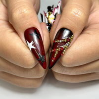 Halloween Circus Press On Nails | Spooky Clown Faces Nail Art | Gothic Harlequin Fake Nails | 3D Popcorn & Casino Press Ons | DB729YC