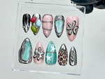 Chrome Abstract Press On Nails | Y2K Futuristic Jellybean Fake nails | Star & Flower Art Nail Art | Futuristic Y2K Chrome Nails | HB941YK