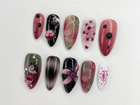 3D Insect Garden Press On Nails | Custom Jelly Flower Handmade LadyBug Press-Ons | Acrylic Gel Nail Art | Hand-painted Fake Nails | JC427AG